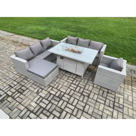 8 Seater Outdoor Garden Dining Sets Rattan Furniture Gas Fire Pit Dining Table Gas Heater with Armchair - thumbnail 3