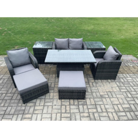 Rattan Furniture Outdoor Garden Dining Sets Patio Height Adjustable Rising lifting Table Love Sofa With Stools - thumbnail 1