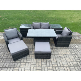 Rattan Furniture Outdoor Garden Dining Sets Patio Height Adjustable Rising lifting Table Love Sofa With Stools - thumbnail 2