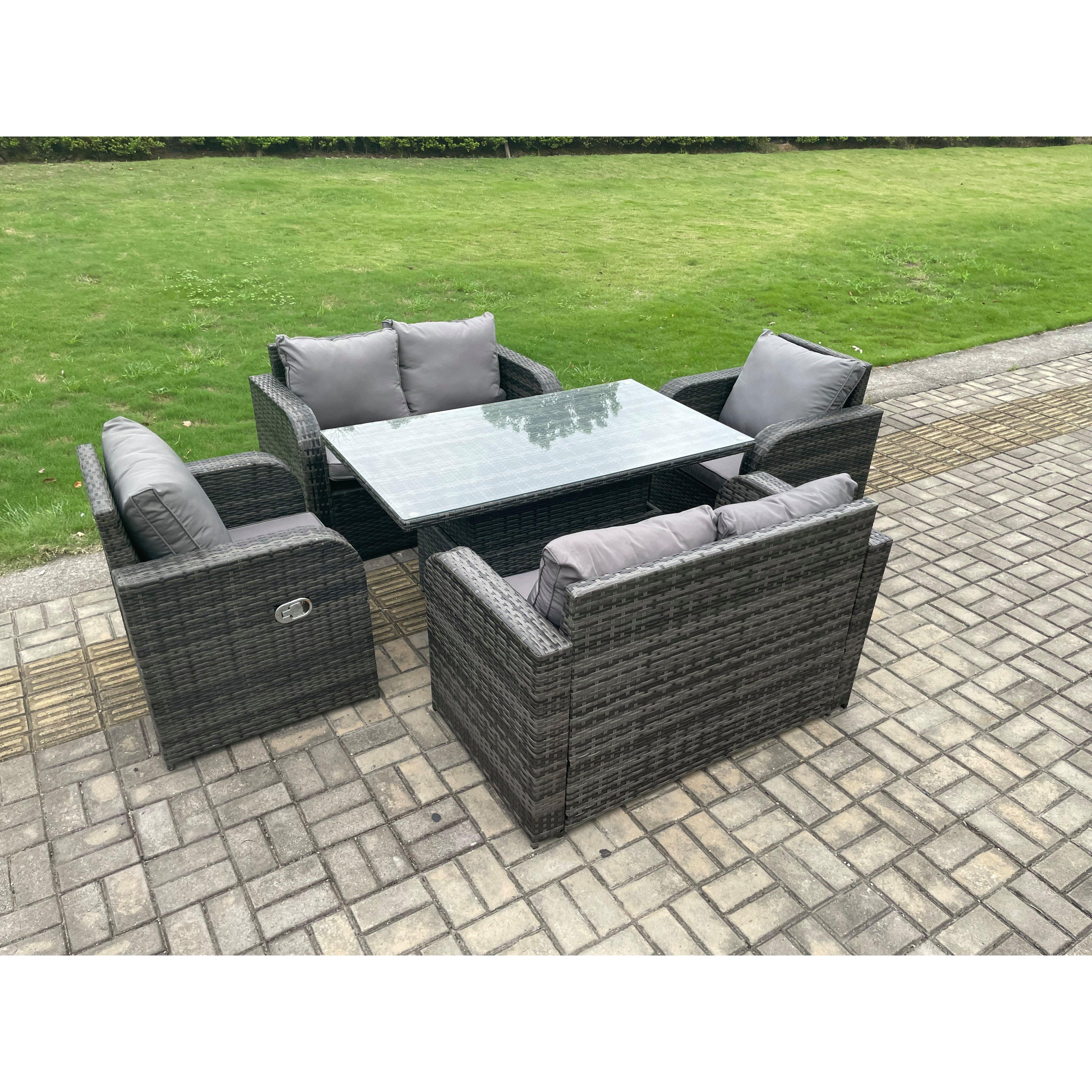 Rattan Furniture Outdoor Garden Dining Set Patio Height Adjustable Rising lifting Table Love Sofa Chair Set - image 1