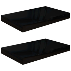Floating Wall Shelves 2 pcs High Gloss Black 40x23x3.8 cm MDF - thumbnail 2