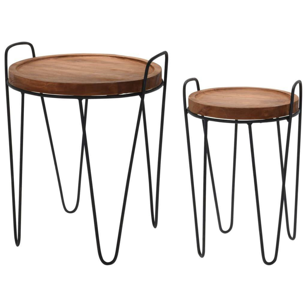 H&S Collection 2 Piece Side Table Set Round Teak - image 1