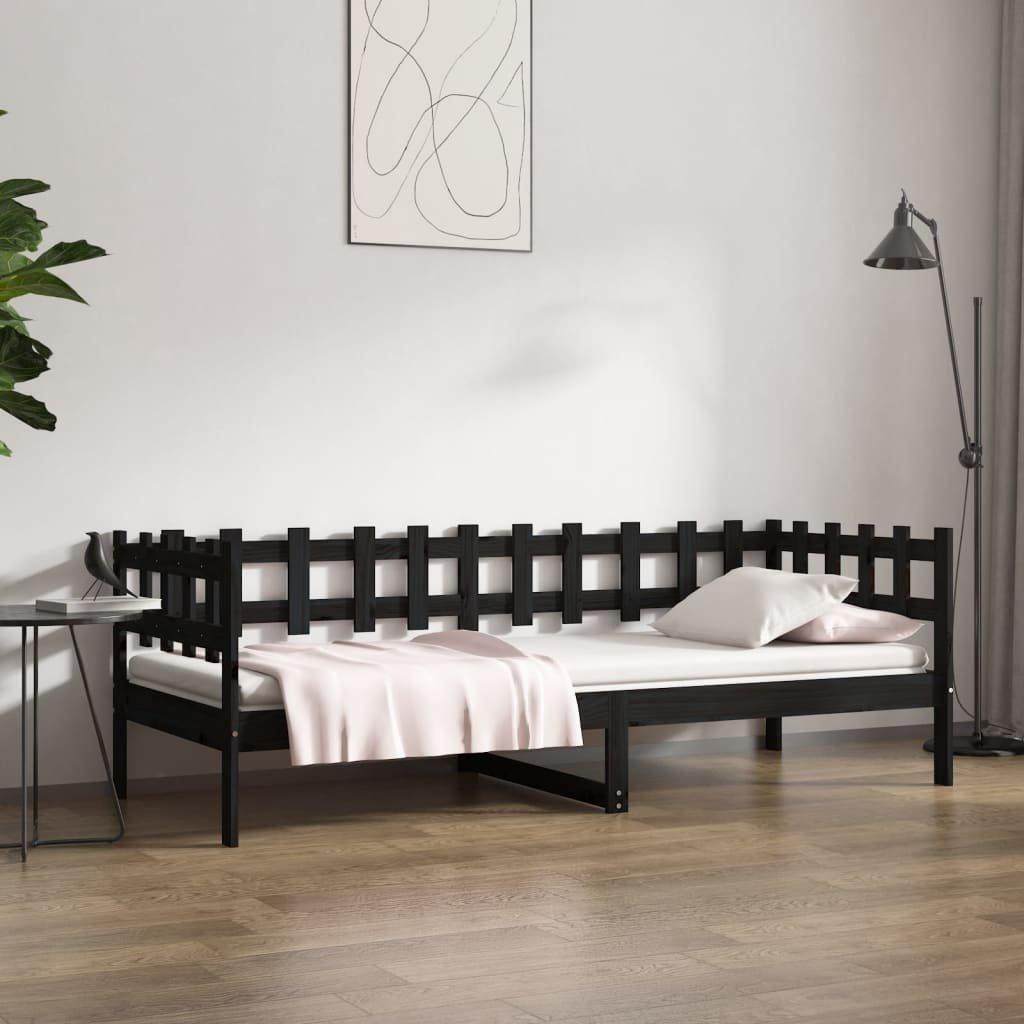 Day Bed Black 90x190 cm Solid Wood Pine - image 1