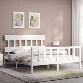 Bed Frame with Headboard White King Size Solid Wood - thumbnail 3
