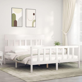 Bed Frame with Headboard White King Size Solid Wood - thumbnail 1