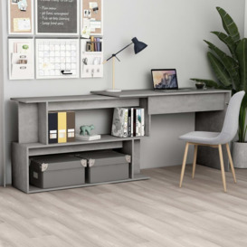 Corner Desk Concrete Grey 200x50x76 cm Engineered Wood - thumbnail 1