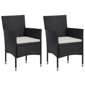 3 Piece Garden Dining Set Poly Rattan and Tempered Glass Black - thumbnail 3