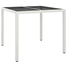 Garden Table 90x90x75 cm Tempered Glass and Poly Rattan White - thumbnail 3