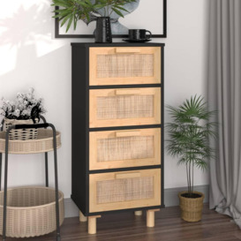 Sideboard Black 40x30x90 cm Solid Wood Pine and Natural Rattan - thumbnail 1