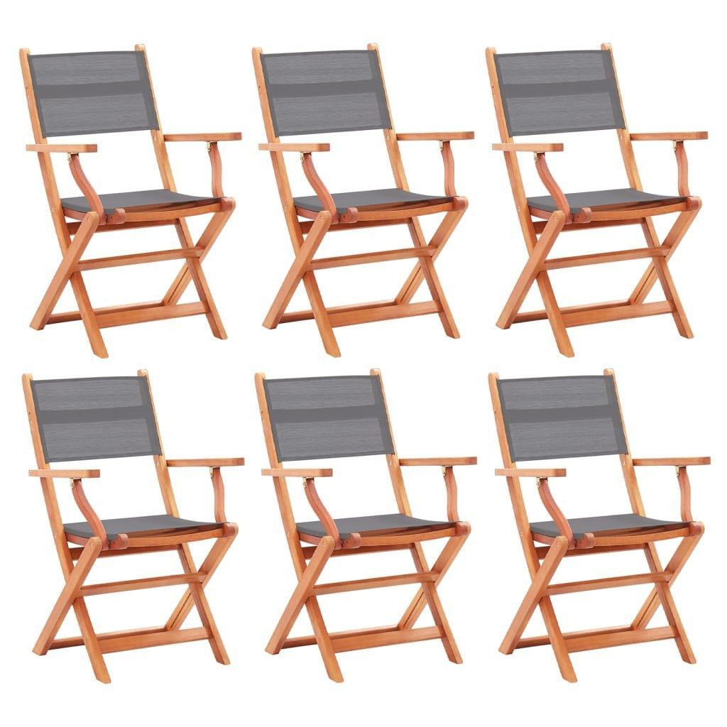 Folding Garden Chairs 6 pcs Grey Solid Eucalyptus Wood&Textilene - image 1