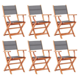 Folding Garden Chairs 6 pcs Grey Solid Eucalyptus Wood&Textilene - thumbnail 1