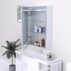 70cm Tall LED (Rounded Rectangle) Bathroom Mirror Cabinet - thumbnail 3