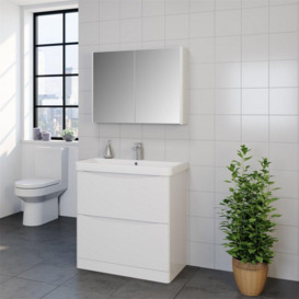 Gloss White 2-Door Mirror Bathroom Cabinet 60cm H x 80cm W - thumbnail 2