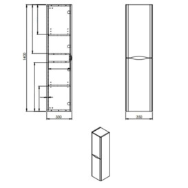GlossWall Hung 2 Door Tall Storage Unit 35cm Wide x 33cm Deep - thumbnail 3