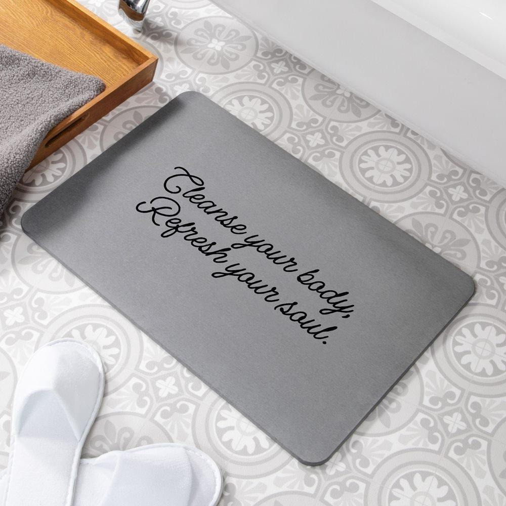 Cleanse Your Body Refresh Your Soul Grey Stone Non Slip Bath Mat - image 1