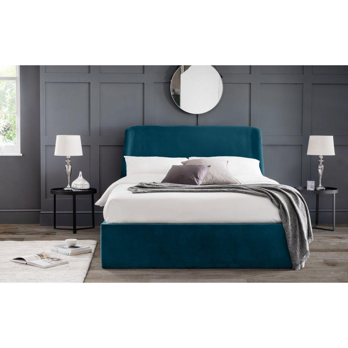 Teal Velvet Premium Curved Ottoman Bed  - Double