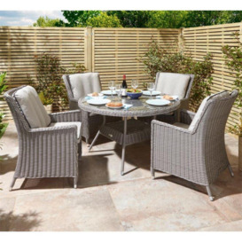 4 Seater Natural Stone Rattan Weave Garden Dining Set