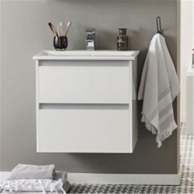 White Bathroom 2-Drawer Wall Hung Unit with Basin 60cm Wide - thumbnail 3