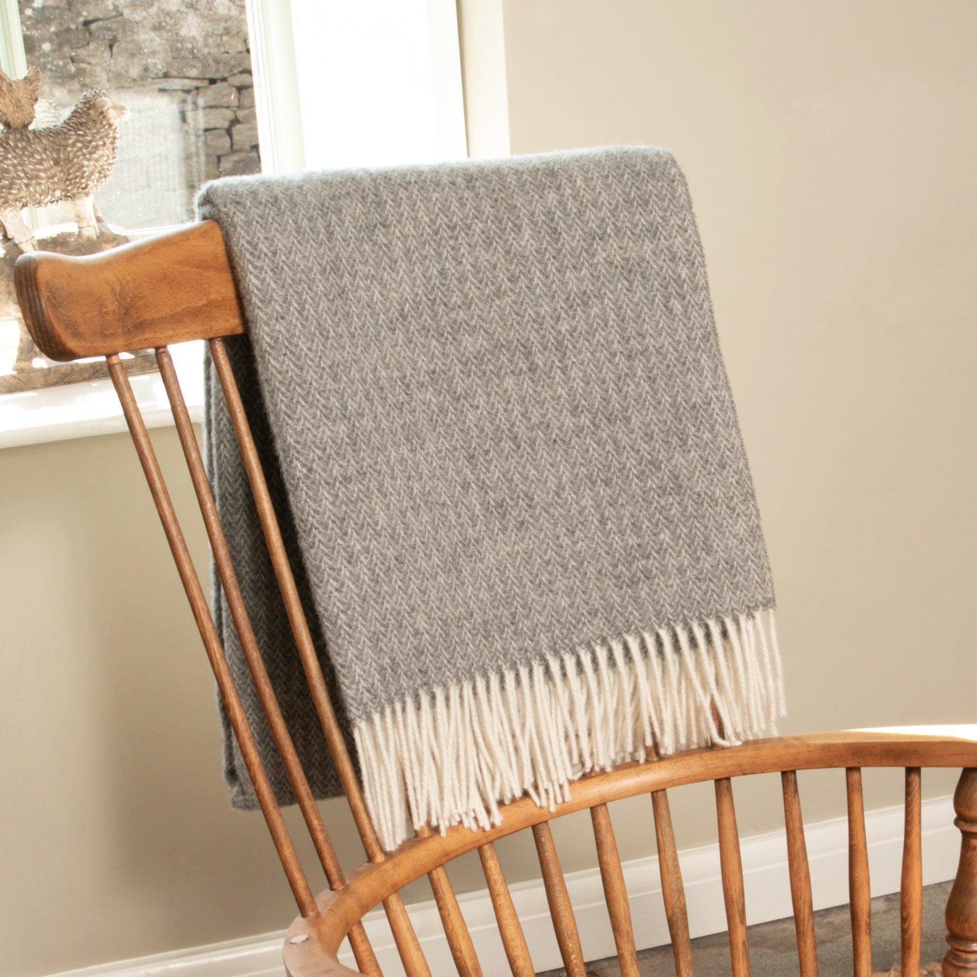 Cable Pattern Grey Wool Blanket - image 1