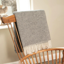 Cable Pattern Grey Wool Blanket - thumbnail 1