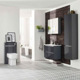 Grey Gloss Bathroom Back to Wall Toilet WC Unit 494mm Wide - thumbnail 2