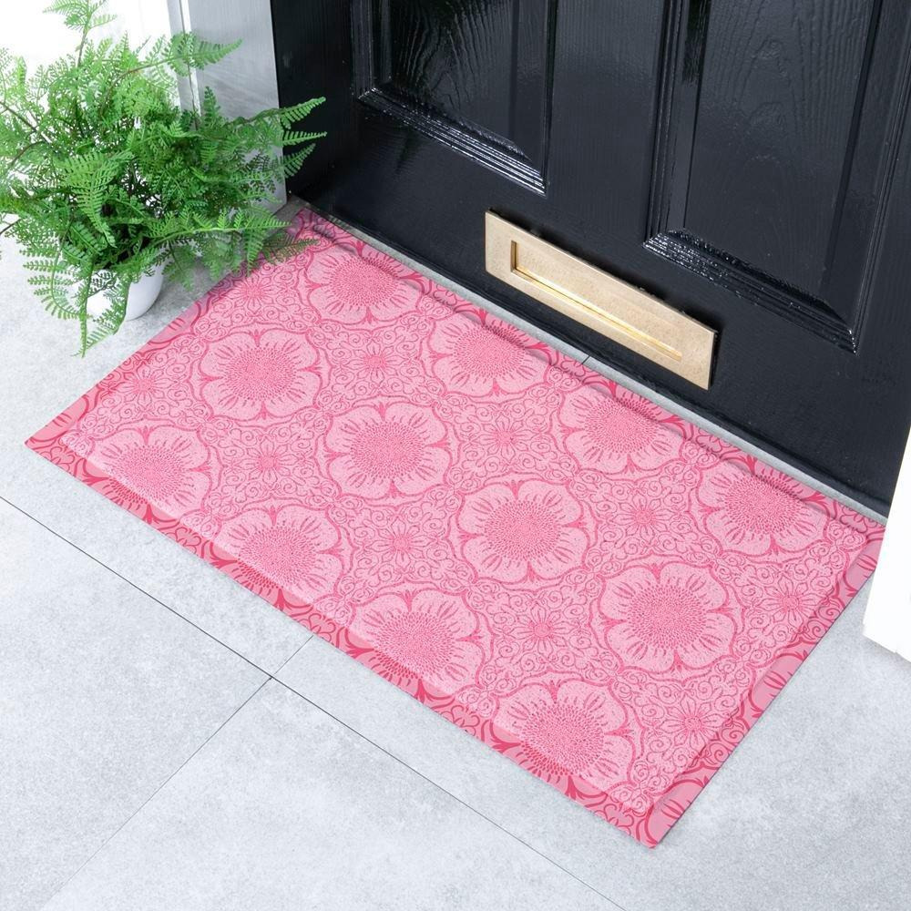 Pink Floral Pattern Indoor & Outdoor Doormat - 70x40cm - image 1