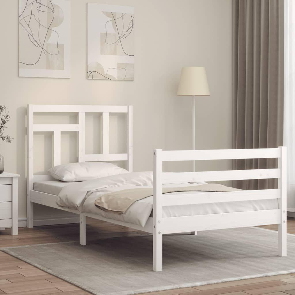 Bed Frame with Headboard White 90x200 cm Solid Wood - image 1