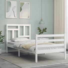 Bed Frame with Headboard White 90x200 cm Solid Wood - thumbnail 3