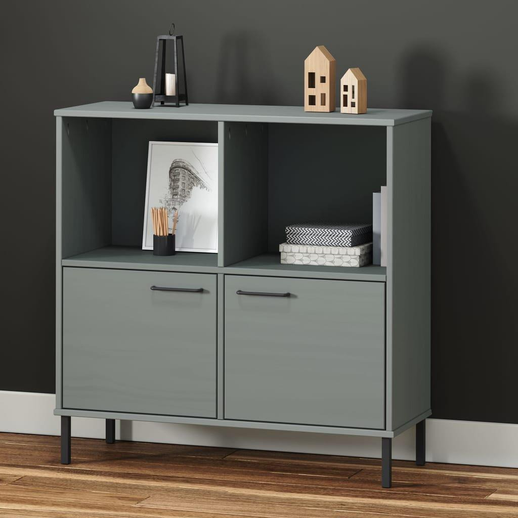 Bookcase with Metal Legs Grey 90x35x90.5 cm Solid Wood OSLO - image 1
