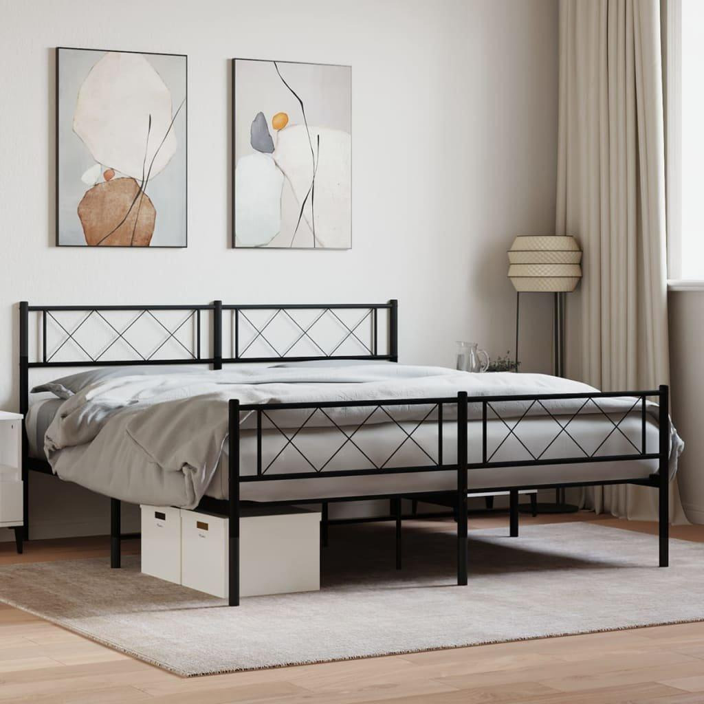 Metal Bed Frame with Headboard and Footboard Black 5FT King Size - image 1