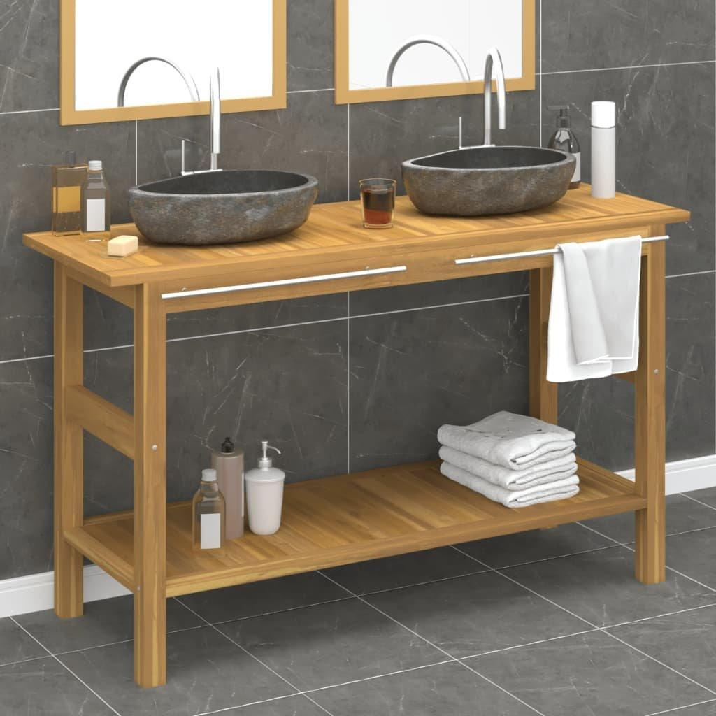 Bathroom Vanity Cabinet with River Stone Sinks Solid Wood Teak - image 1