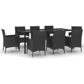 9 Piece Garden Dining Set with Cushions Black Poly Rattan - thumbnail 2