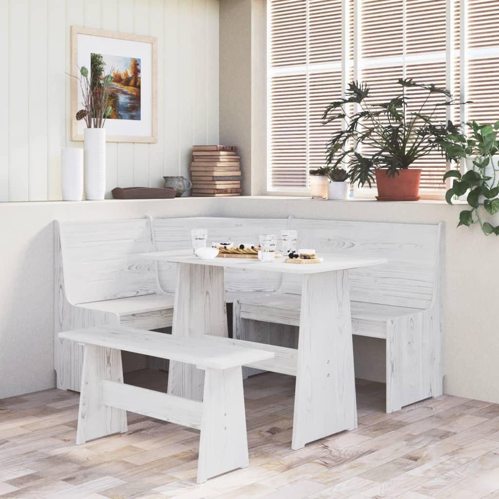 Dining Table with Bench White Solid Pinewood - image 1