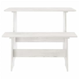 Dining Table with Bench White Solid Pinewood - thumbnail 3
