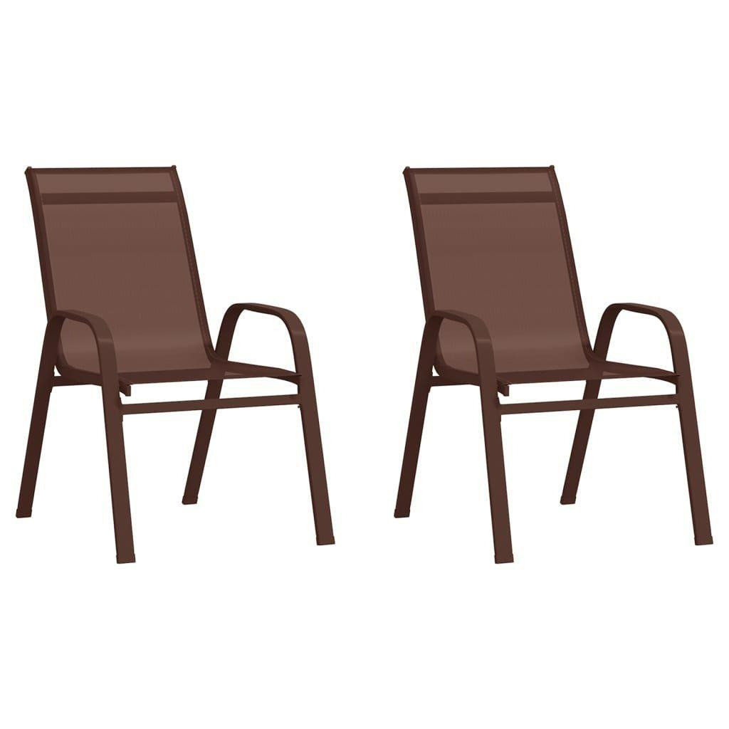 Stackable Garden Chairs 2 pcs Brown Textilene Fabric - image 1