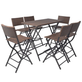 7 Piece Folding Outdoor Dining Set Steel Poly Rattan Brown - thumbnail 2