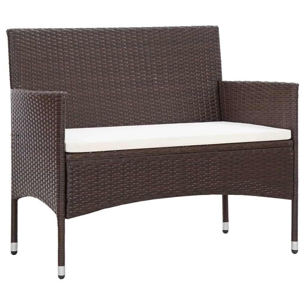 Garden Bench with Cushion Poly Rattan Brown - image 1