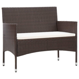 Garden Bench with Cushion Poly Rattan Brown - thumbnail 1