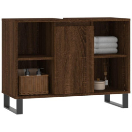 Bathroom Cabinet Brown Oak 80x33x60 cm Engineered Wood - thumbnail 3