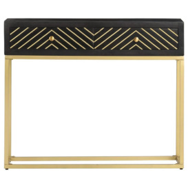 Console Table Black and Gold 90x30x75 cm Solid Mango Wood - thumbnail 2