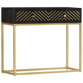 Console Table Black and Gold 90x30x75 cm Solid Mango Wood - thumbnail 1