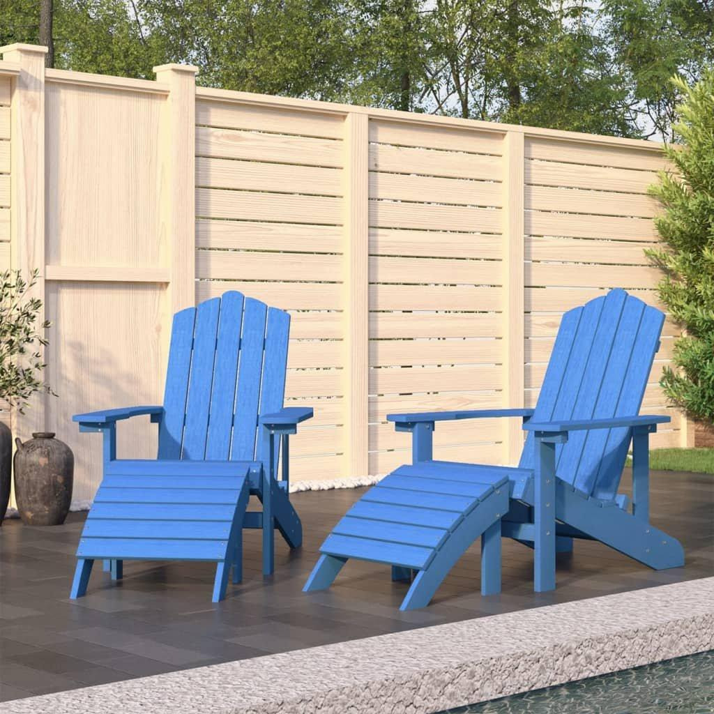 Garden Adirondack Chairs 2 pcs with Footstools HDPE Aqua Blue - image 1