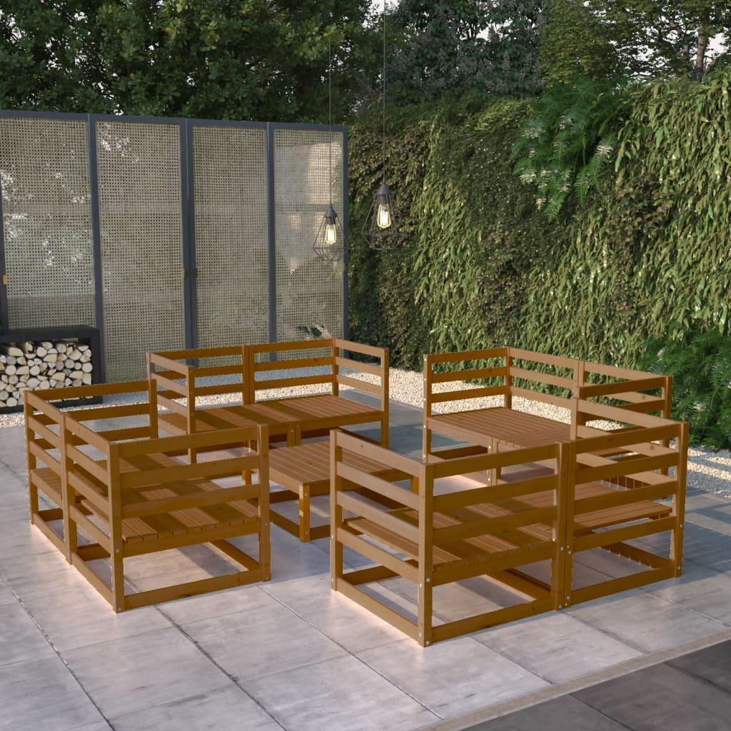 9 Piece Garden Lounge Set Honey Brown Solid Pinewood - image 1