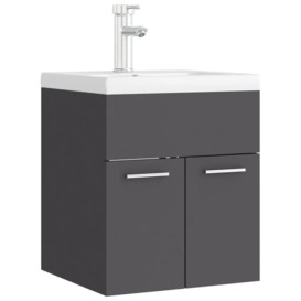 Sink Cabinet with Built-in Basin Grey Engineered Wood - thumbnail 2