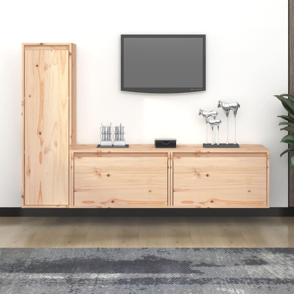 TV Cabinets 3 pcs Solid Wood Pine - image 1