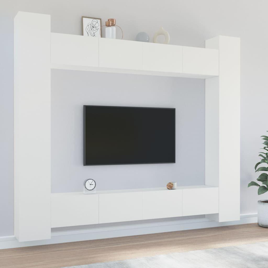 8 Piece TV Cabinet Set White Engineered Wood - image 1