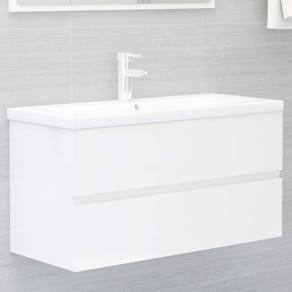 Sink Cabinet with Built-in Basin High Gloss White Engineered Wood - image 1