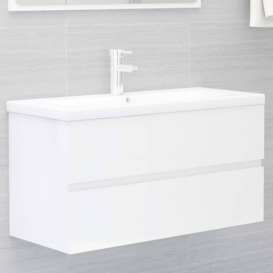 Sink Cabinet with Built-in Basin High Gloss White Engineered Wood - thumbnail 1