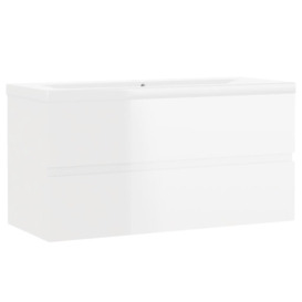 Sink Cabinet with Built-in Basin High Gloss White Engineered Wood - thumbnail 2