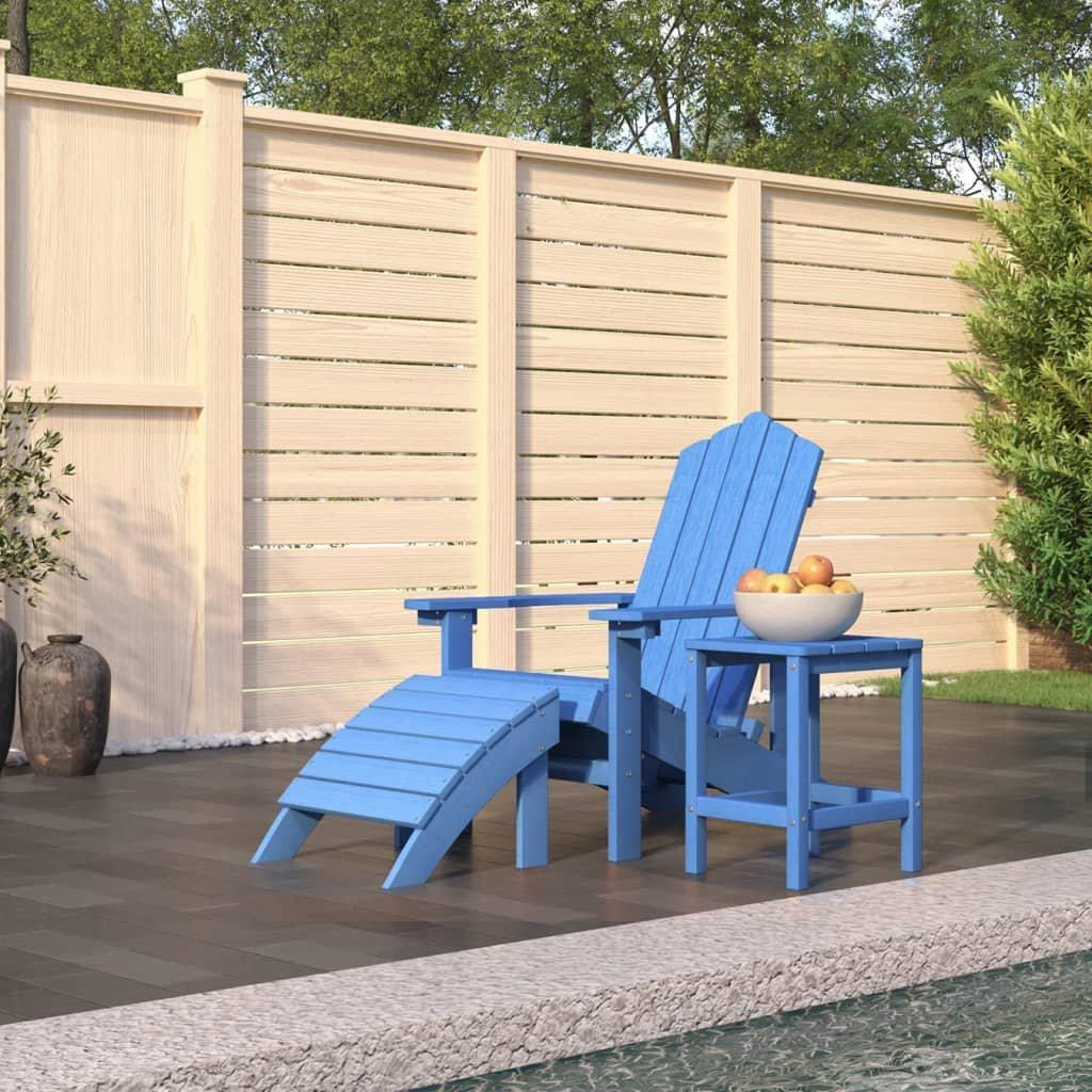 Garden Adirondack Chair with Footstool & Table HDPE Aqua Blue - image 1